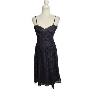 VINTAGE 80s Gunne Sax dress black‎ sequined lace fit and flare formal XS